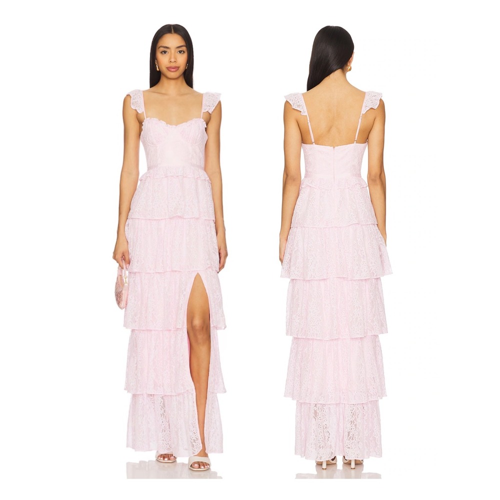 NWT Tularosa Cantini Maxi Dress in Pink Lace‎ Tiered $358 - Size Small